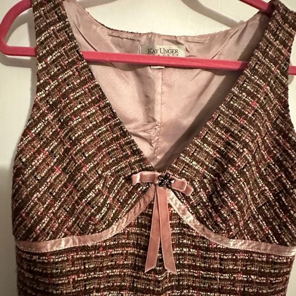 Kay Unger Tweed Y2K A-line Dress. Vintage. Pink. Unique and beautiful. - Picture 3 of 8
